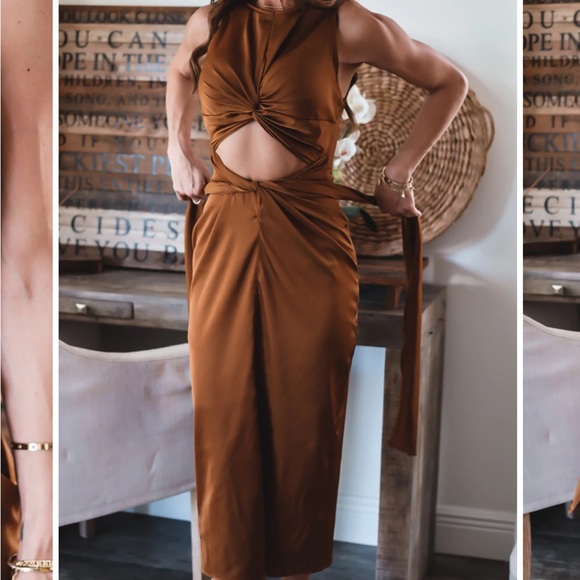 Brown satin cut out dress - Picture 5 of 6